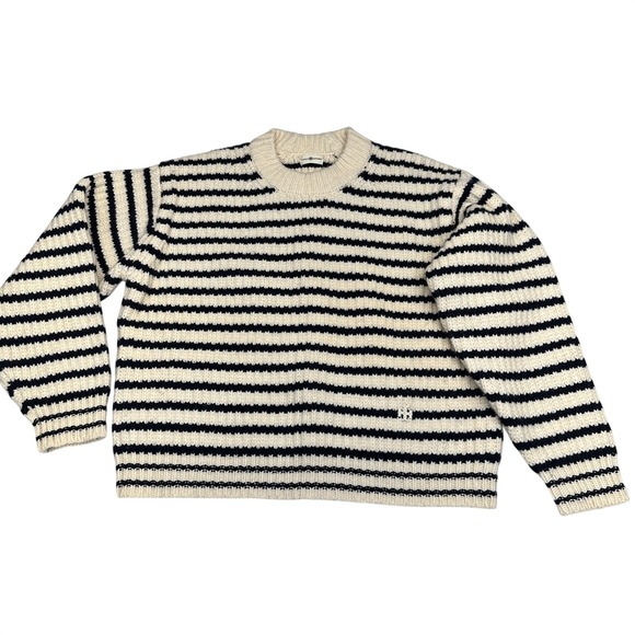 Tory Sport Sweaters - Tory Sport Merino Wool Striped Sweater Cream Black Boxy Women's XS